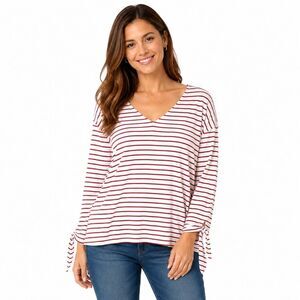 Ann Taylor Large White Stripe Top